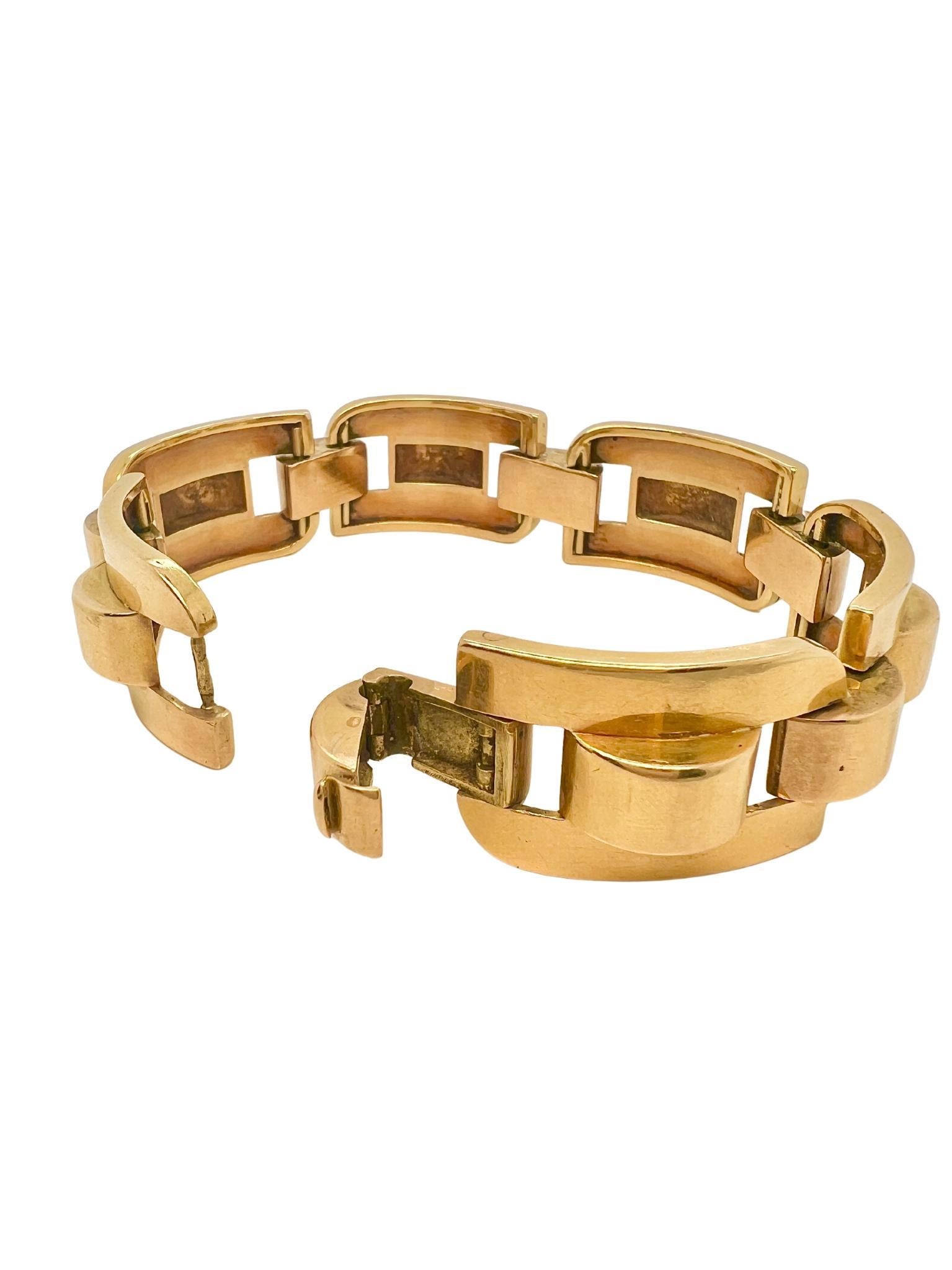 18k Gold Fancy Wide Link Armband Damen im Angebot