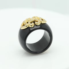 Henry Dunay Black Jade Wide Band Ring Diamonds 8k Yellow Gold