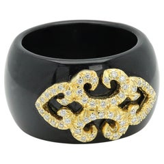 Henry Dunay Black Jade Wide Band Ring Diamonds 8k Yellow Gold