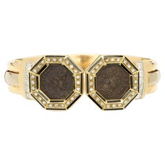 Vintage Gold Bangle Ancient Coins 18k and Diamond Bracelet