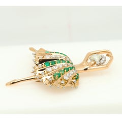Vintage Ballerina Gold Brooch Impressive 18k Gold Diamonds & Emerald