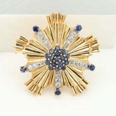 Tiffany & Co Vintage Starburst Brooch Pin Sapphire and Diamonds 14k