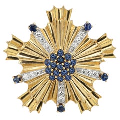 Tiffany & Co Vintage Starburst Brooch Pin Sapphire and Diamonds 14k