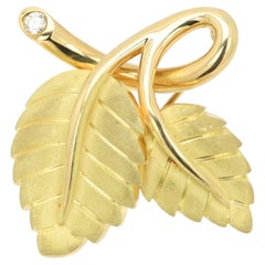 Tiffany & Co Yellow Gold Diamond Leaf Brooch 18k Gold Pin