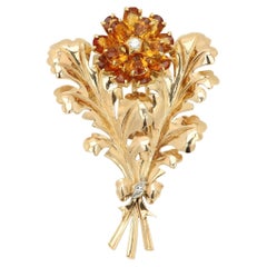 Tiffany & Co. Citrine Flower Leaves Brooch bouquet Pin 14k