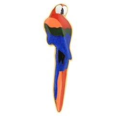 Tiffany & Co 18K Gold Multi-Stone Inlay Parrot Brooch 18k Gold Bird Pin