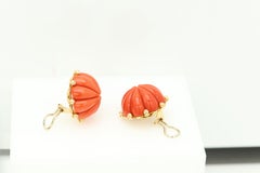 Vintage Carved Coral Earrings Clips 18k Gold