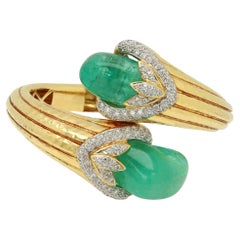 Fancy Emerald Bypass Bracelet Bangle 18k Yellow Gold