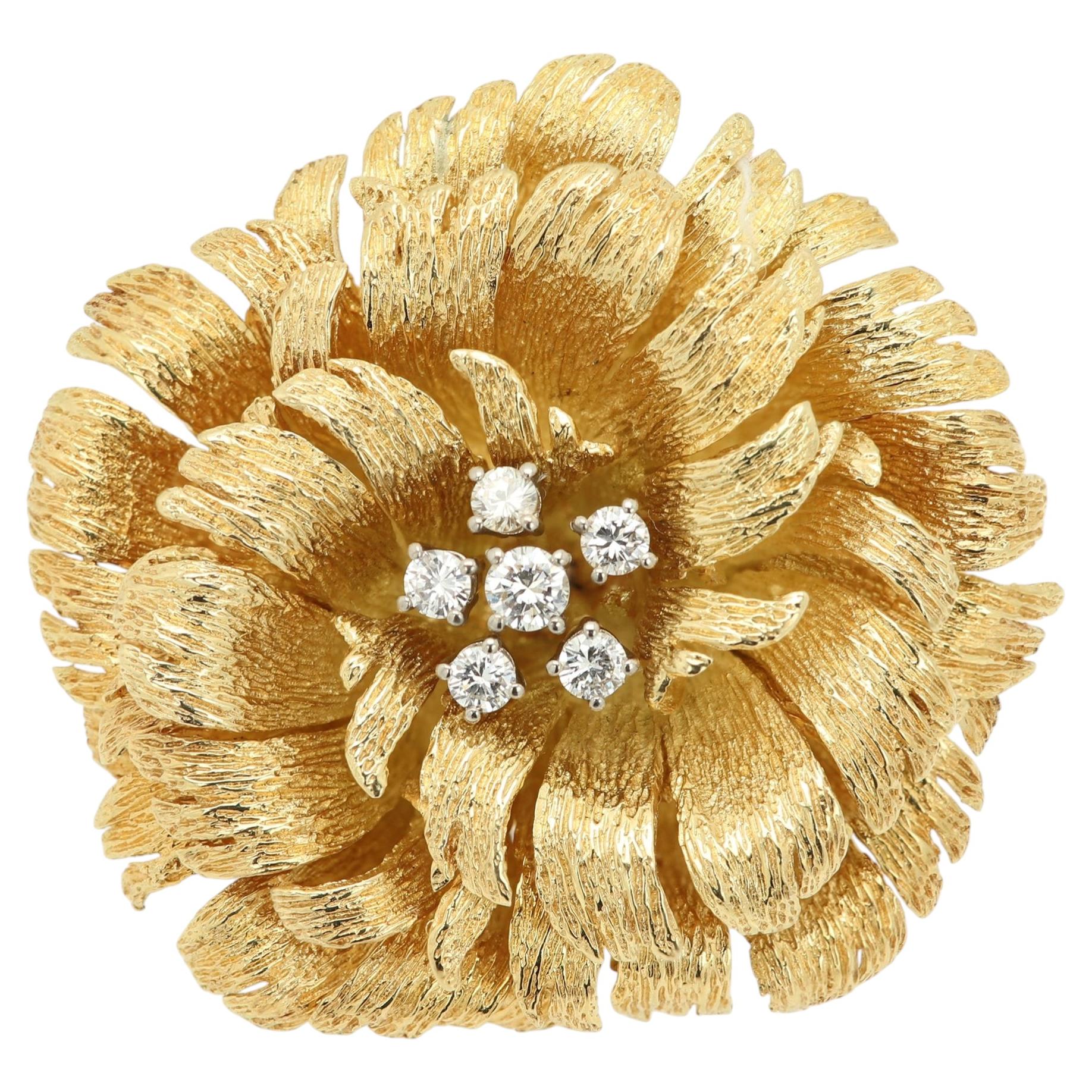 Tiffany & Co Brooch Pendant Flower Vintage 18k Yellow Gold