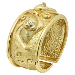Vintage Monkey Cuff Repoussé Bracelet 18k Yellow Gold Zodiac Year of the