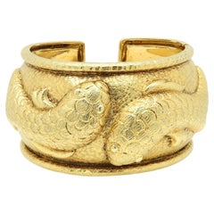 Vintage-Armband mit Fischmotiv im Repoussé-Stil, 18 Karat Gelbgold, Sternzeichen Fische