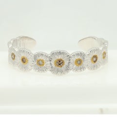 Buccellati Blossoms Diamond Cuff Bracelet Sterling Silver Made in Italy