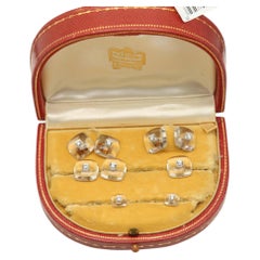 Cartier 18k Gold Men's Crystal & Diamonds Cufflinks Dress Set 18k Gold Vintage