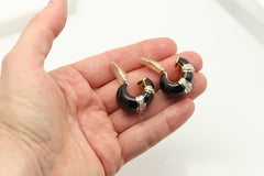 David Webb Earrings Black Enamel Diamond 18k Gold Vintage Ear Clips