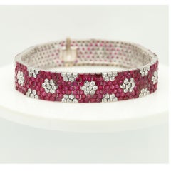 Vintage Honeycomb Ruby Bracelet 18k Gold