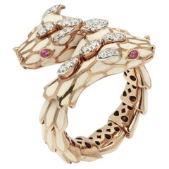 Anello avvolgente flessibile Alexis New York Snake, argento, oro, smalto, diamanti e rubini
