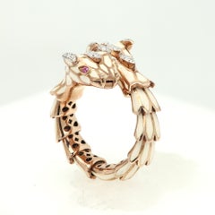Alexis New York Snake Flexible Wrap Ring Silver Gold Enamel Diamond and Ruby