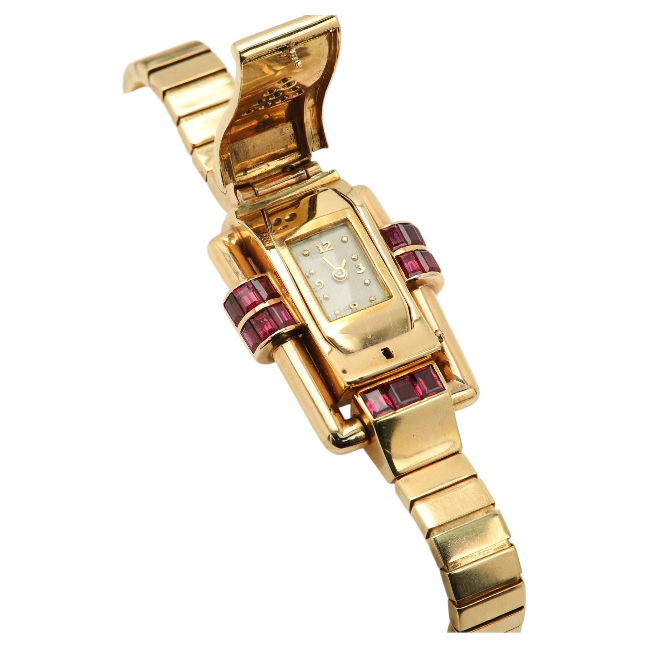 Bracelet de montre rétro Oscar Heyman, rubis et diamants