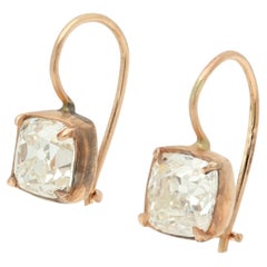 Old Cut Cushion Diamond Earrings 2.20 carat 14k Rose Gold Vintage Antique