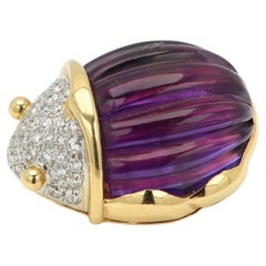 Tiffany & Co. Scarab Brooch Beetle Pin 18k Gold Carved Amethyst