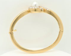 Angela Cummings 18k Yellow Gold Bangle Bracelet Pearl & Diamonds