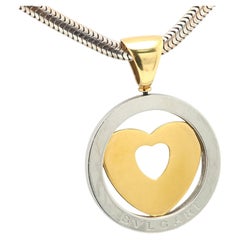Bulgari Tondo Large Heart Pendant Necklace 18k Gold and Steel