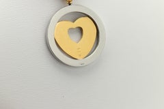 Bulgari Tondo Large Heart Pendant Necklace 18k Gold and Steel