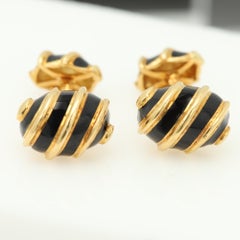 Tiffany & co Schlumberger 18k Gold Cufflinks Black Enamel 18k Gold