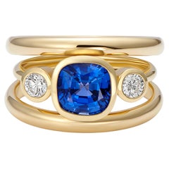 2.35ct Royal Blue Sapphire & Diamond 3 Band Ring