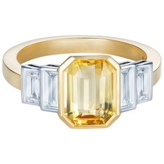 Sri Lankan Yellow Sapphire No Heat Baguette Diamond Ring