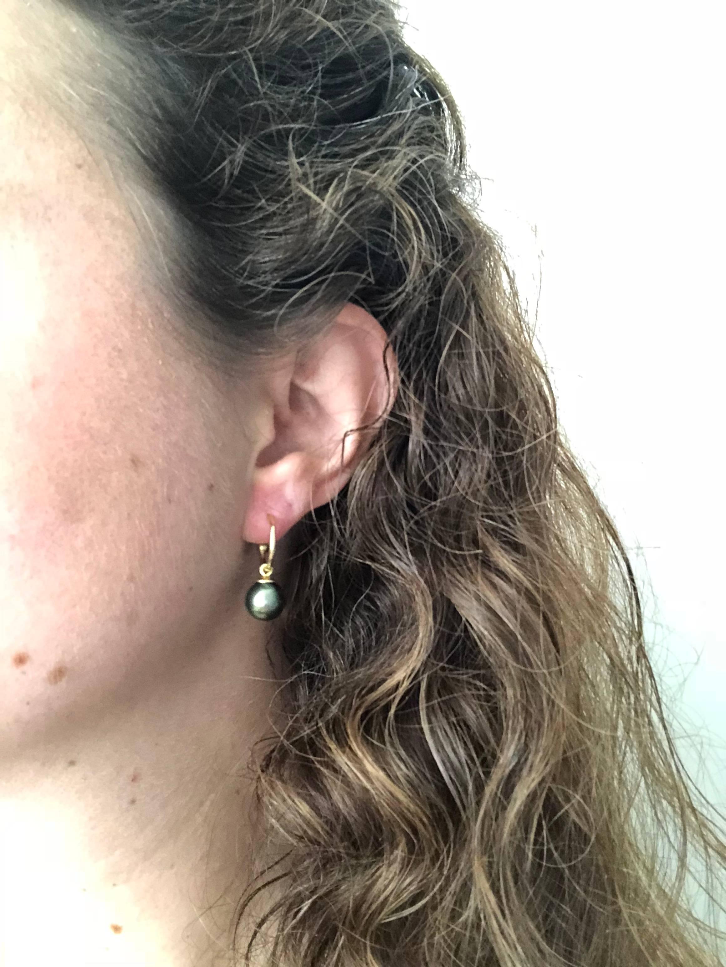 18 Karat Gold Tahitian Pearl Drop Hoop Earrings 1