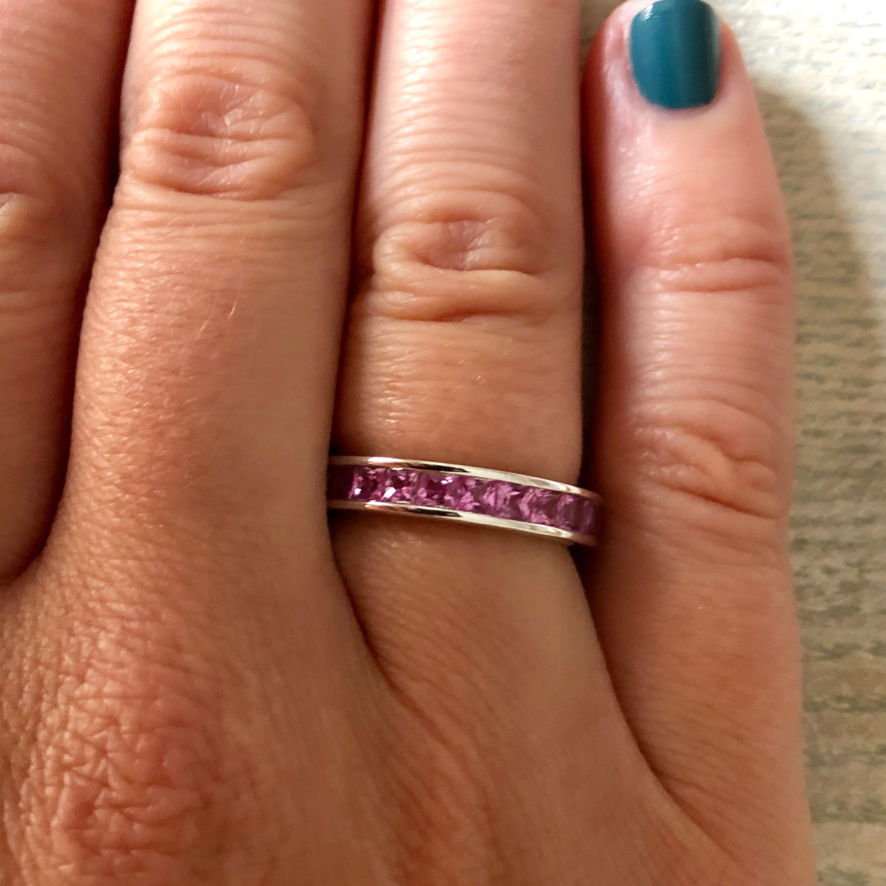 Women's Princess Cut Pink Sapphire, Eternity Band Set In 18kt White Gold