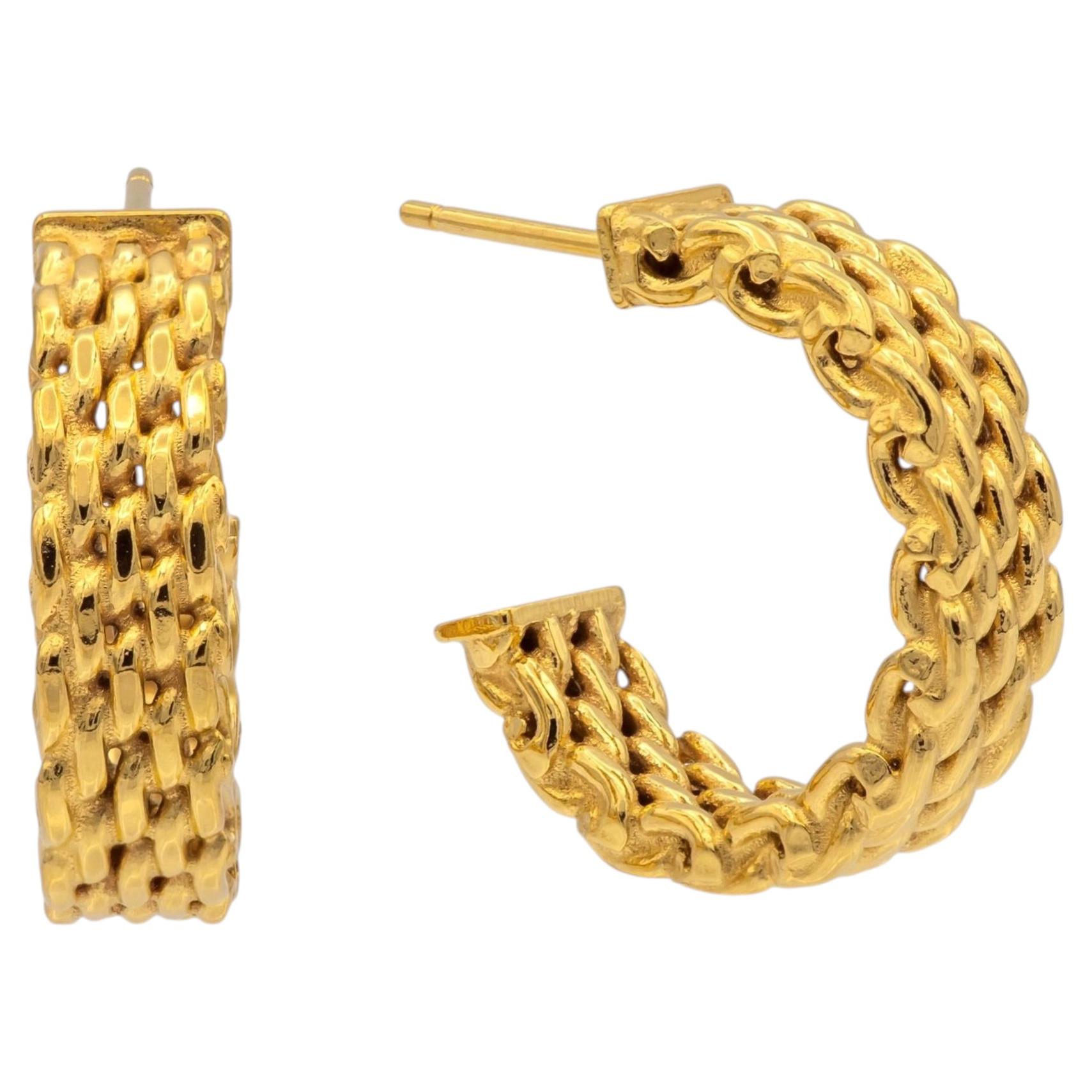 Tiffany & Co. Vintage Somerset Mesh Hoop Earrings 18K Yellow Gold .7 Inches