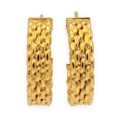Tiffany & Co. Vintage Somerset Mesh Hoop Earrings 18K Yellow Gold .7 Inches