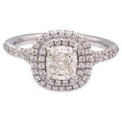 Tiffany & Co Platinum Soleste .89 ct center Double Halo Diamond Engagement Ring