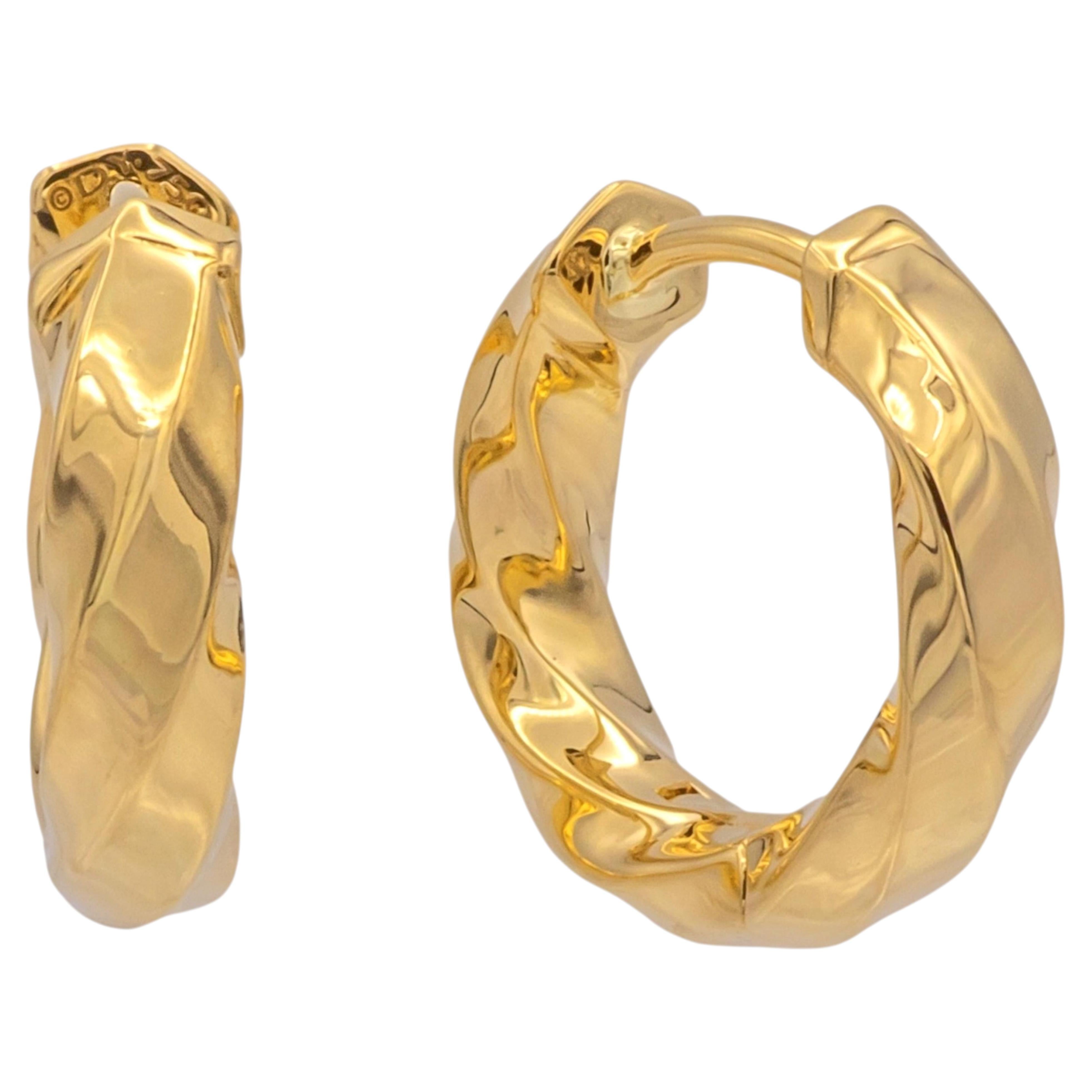 David Yurman 18K Yellow Gold Twisted Cable Hoop Earrings For Sale