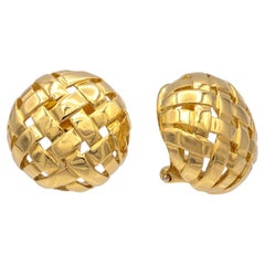Vintage Tiffany & Co. 18K Yellow Gold Vannerie Basket Weave Stud Earrings 1995