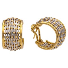 Boucles d'oreilles vintage Cartier en or et acier, de style « Woven Hoop », en or 18 carats et acier inoxydable, années 1980