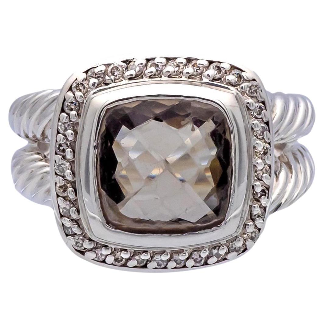 David Yurman Sterling Silver Smoky Quartz Albion Diamond Halo Ring For Sale