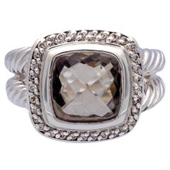 Vintage David Yurman Sterling Silver Smoky Quartz Albion Diamond Halo Ring