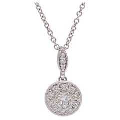 MillGrain Circle Bezel Halo 18k White Gold Diamond .39Cts Total Pendant Necklace