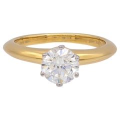 Tiffany & Co 18K Yellow Gold & Plat 0.95ct Diamond Solitaire Engagement Ring HVS
