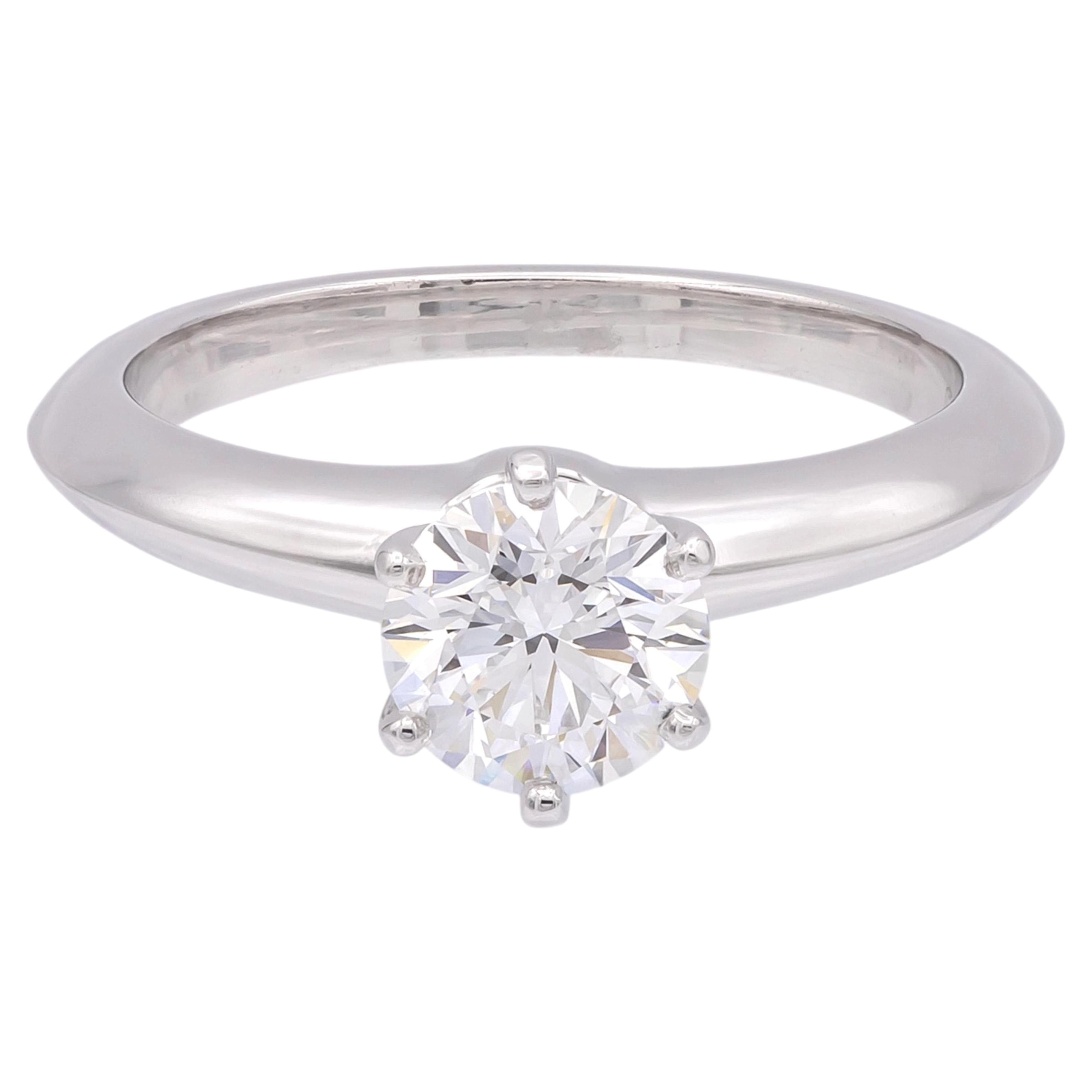 Tiffany & Co. Platinum .96 ct D VVS2 Round Diamond Solitaire Engagement Ring