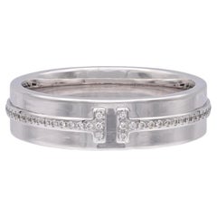 Tiffany & Co. T Wide 18K White Gold Diamond Band Ring, 5.5mm, Size 8
