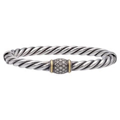 David Yurman Metro Silver 18K Cable Pavé Diamond Station Bracelet 6mm - Small
