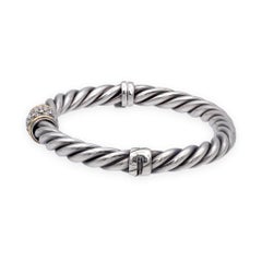 David Yurman Metro Silver 18K Cable Pavé Diamond Station Bracelet 6mm - Small
