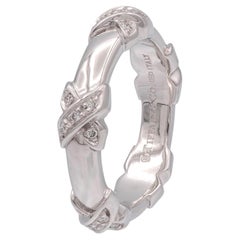 Tiffany & Co. 18k White Gold Diamond X Band Ring Size 5