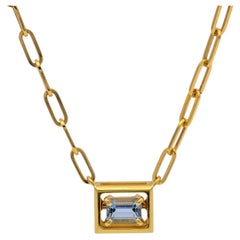 Collier « Paperclip » Tiffany & Co. avec pendentif en forme de boîte en or 18 carats serti d'une aigue-marine, 17,5 pouces