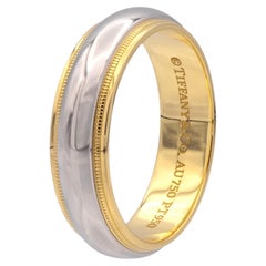 Tiffany & Co. Bague pour homme en platine 18K à double grain 6mm Taille 10