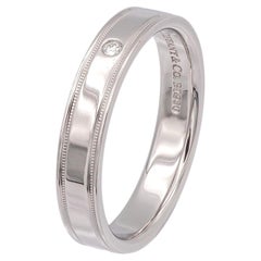 Tiffany & Co. Together Double Milgrain Single Diamond Band Platinum 4mm Size 8